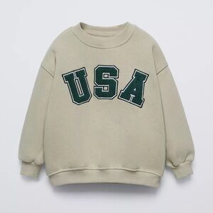 Zara Kids Beige Sweatshirt with Green USA Print
